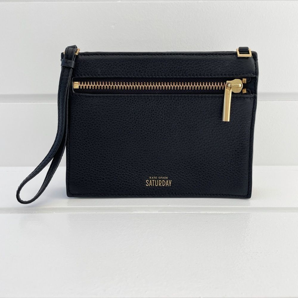 Kate Spade Saturday Women's Zip Closure Black Pebbled Leather Clutch Wristlet